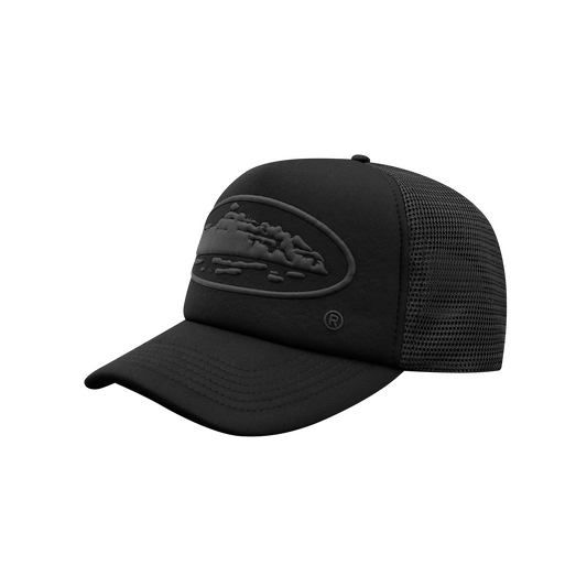 ALCATRAZ PUFF PRINT TRUCKER HAT [TRIPLE BLACK]