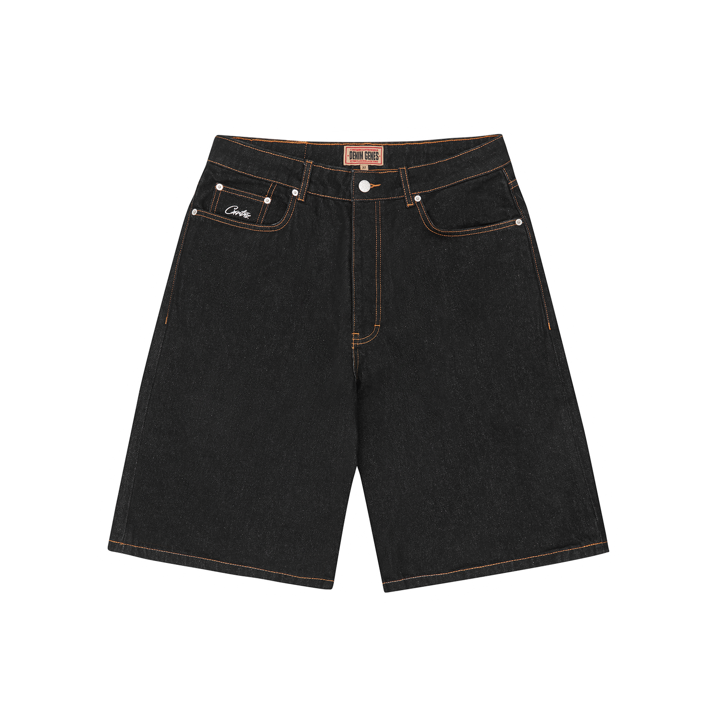 DUAL STRIPE DENIM SHORT [WASHED BLACK]